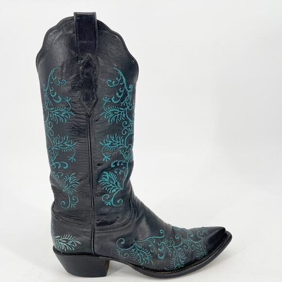 Lucchese Classics Black Metallic Teal Stitching Western Cowgirl Boot size 6.5 - Picture 2 of 11